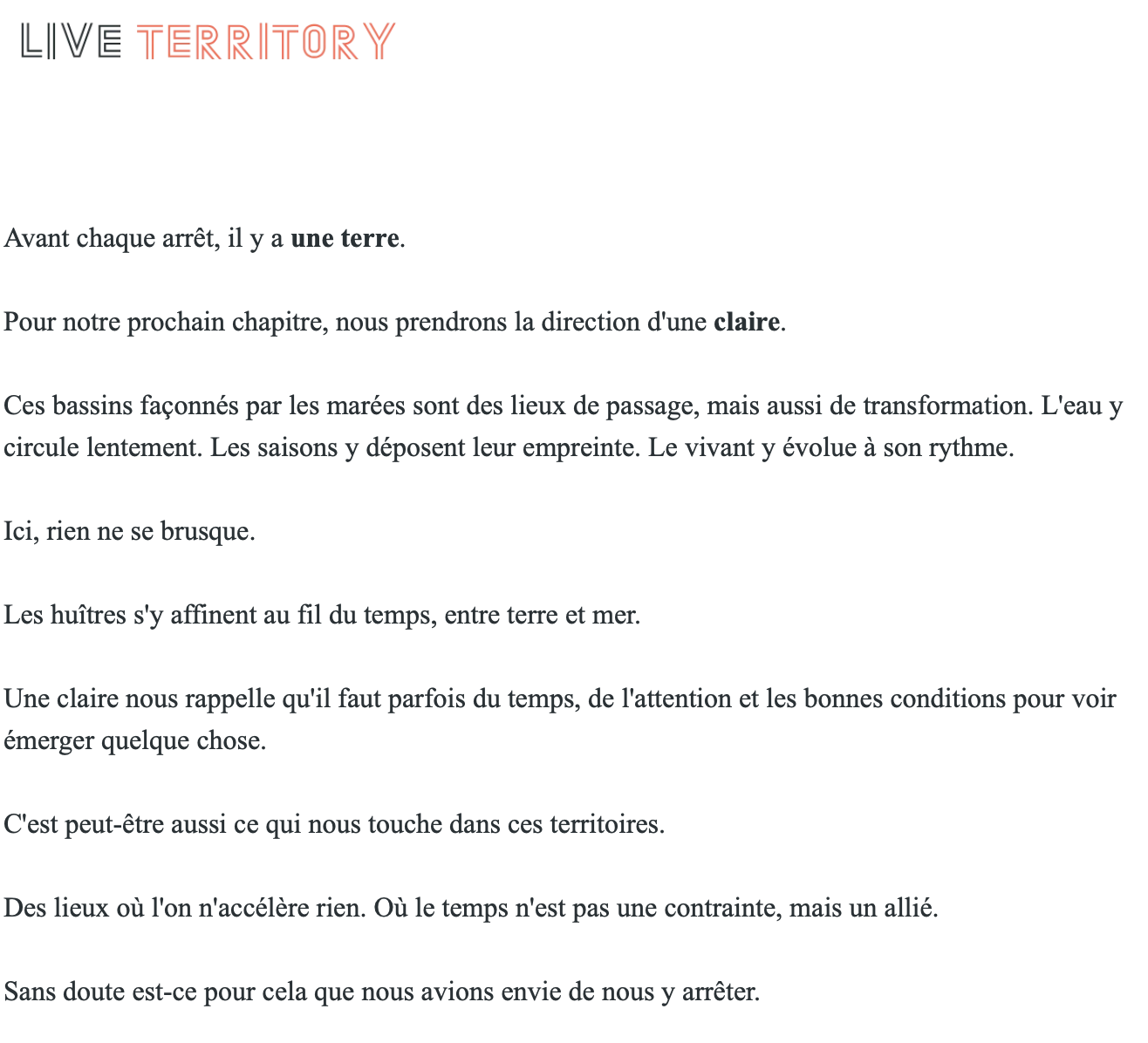 Live Territory — Avant chaque arrêt, il y a une terre