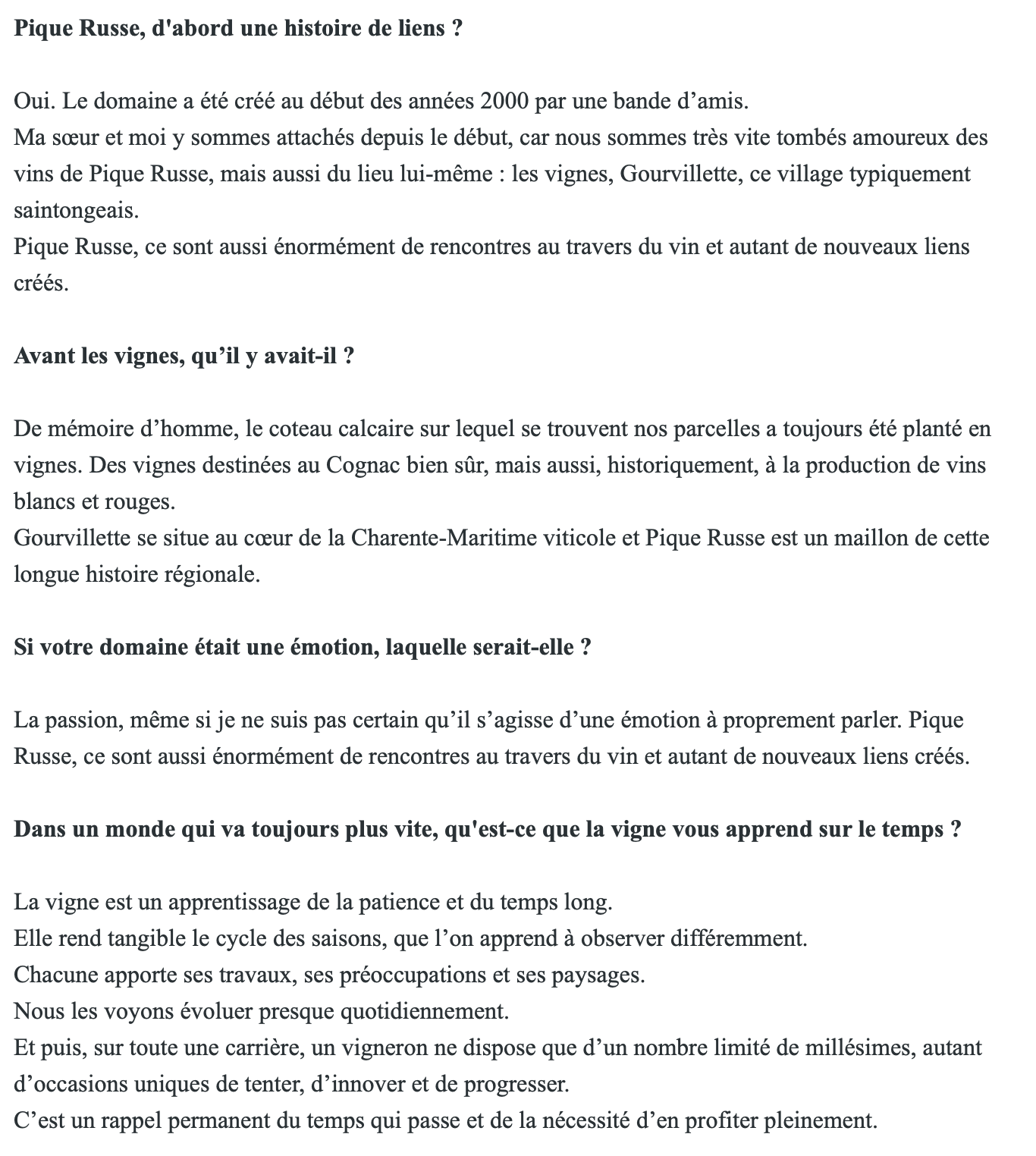 Pique Russe — Interview, première partie